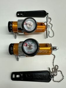Oxygen tank regulators and flow meters